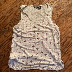 Gray linen tank with anchor pattern. Willi Smith, size L